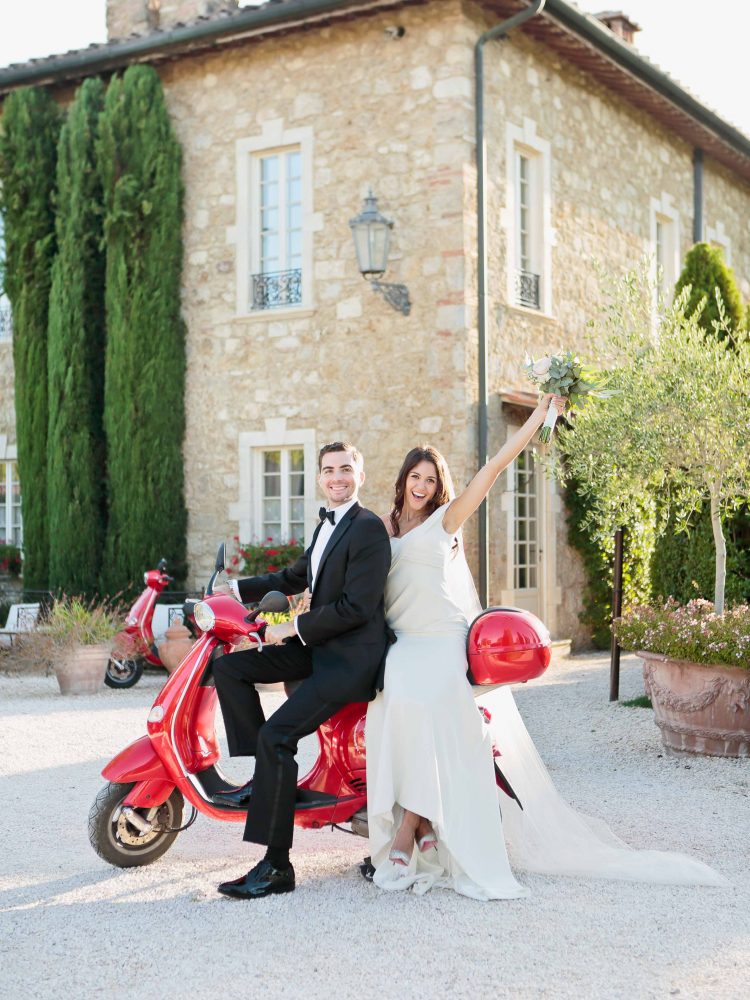 eloping on a typical italian motorcycle