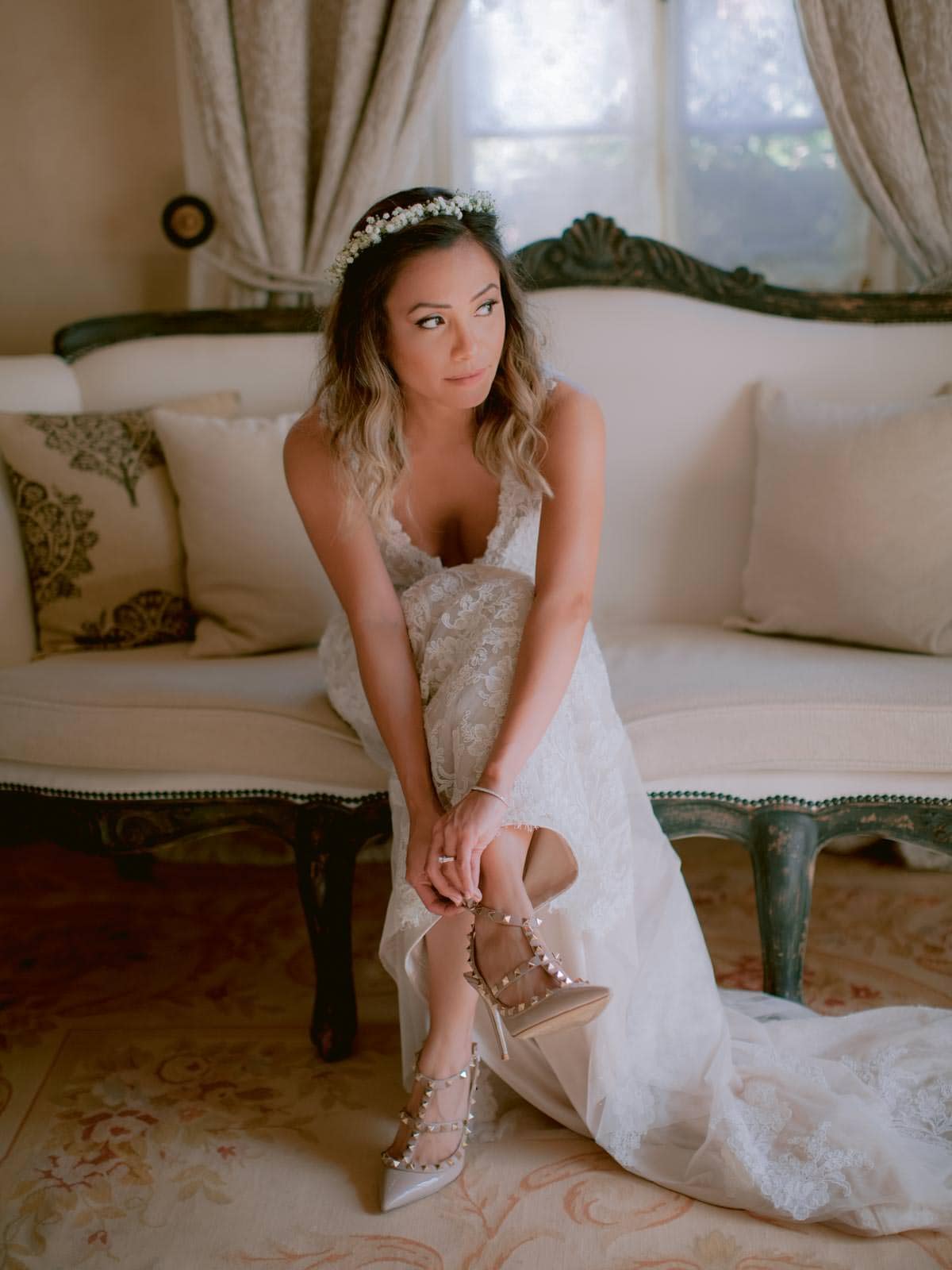 Bride is getting ready at Borgo Santo Pietro relais in tuscany